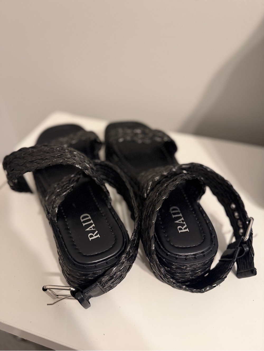 RAID Black Braided Platform Sandals